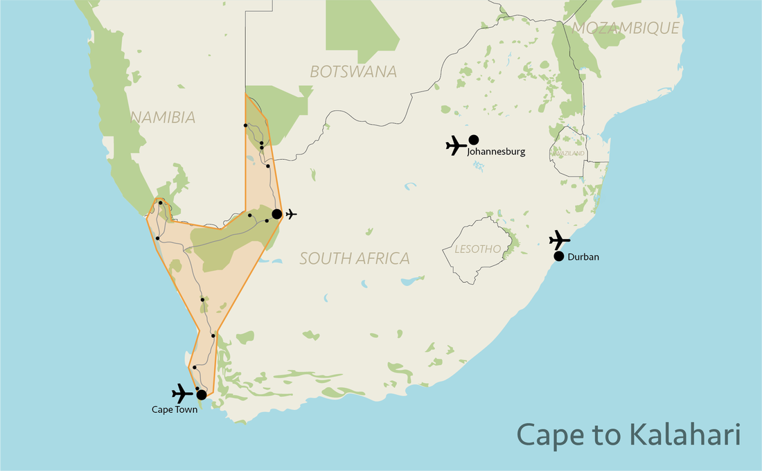 Tailor made safaris - Western South Africa situation map
