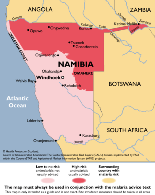 Malaria risk map Namibia