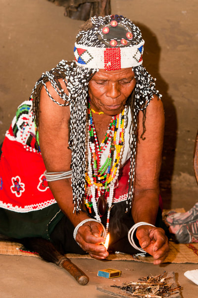 Sangoma in traditional Zulu village visit